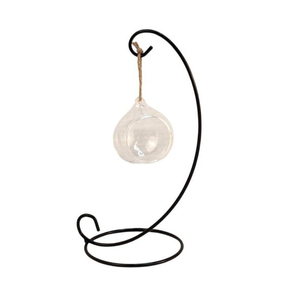 Hanging Glass Ball With Black Metal Stand For Succulents , Air Plants, Tea Light - Picture 8 of 10